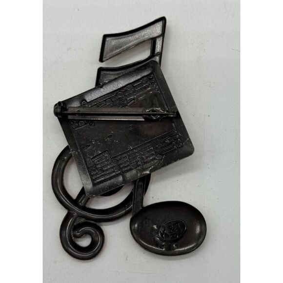 Vintage Signed K&T Treble Sheet Music Notes Copper Brass Pewter‎ Brooch - Picture 2 of 5